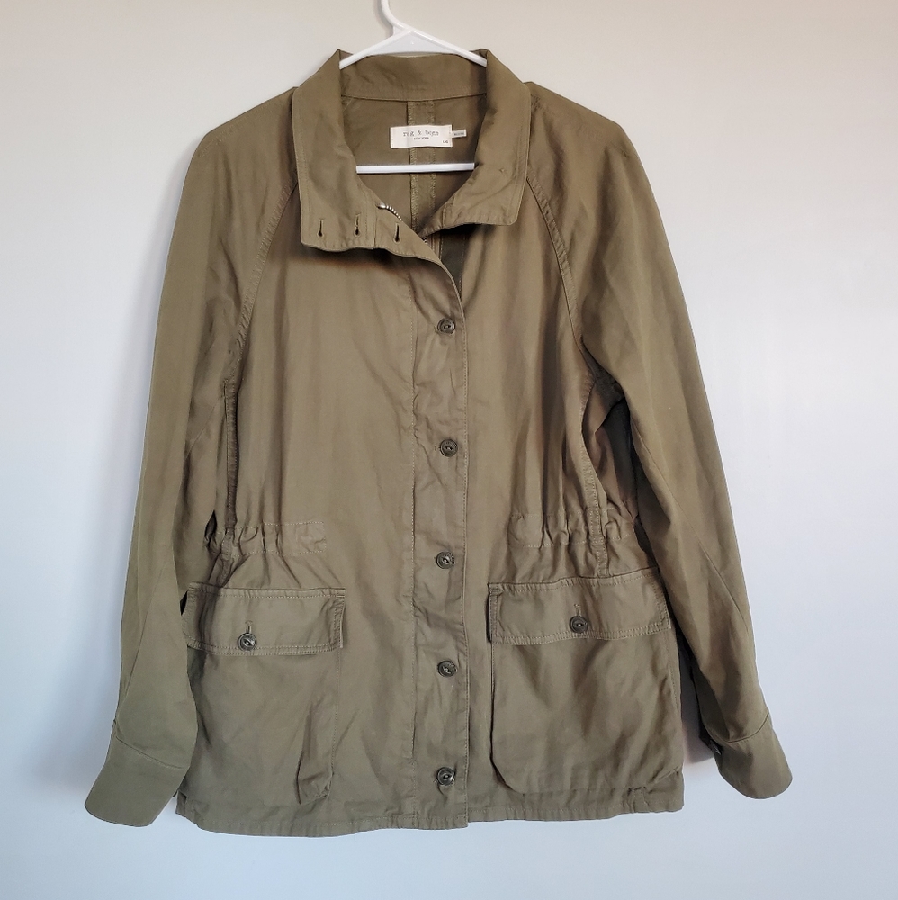 Rag & bone green zipper button up cinch waist jacket